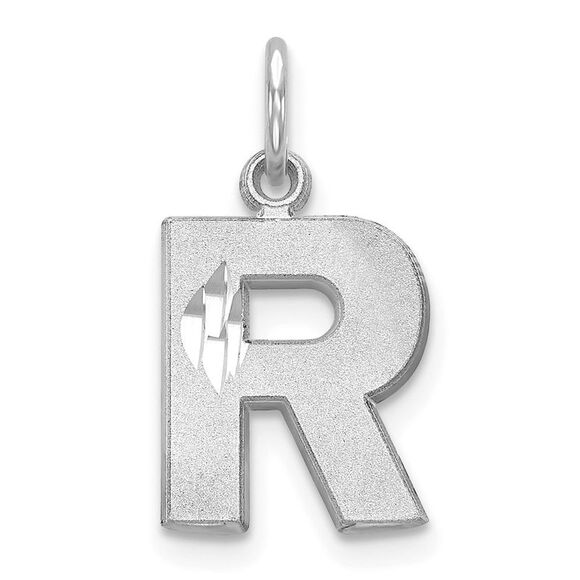 14K White Gold Satin Diamond-cut Letter R Initial Charm